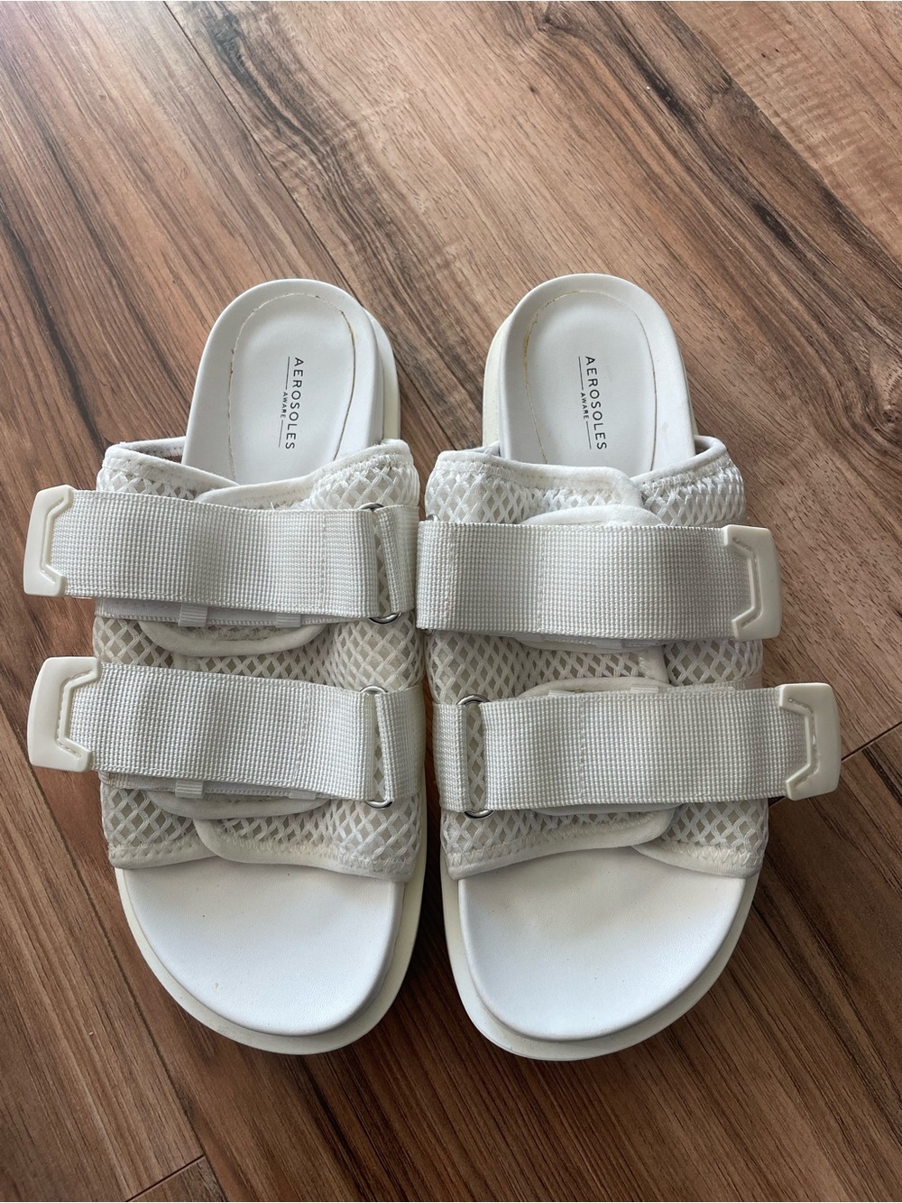 AEROSOLES Cream Dual-Strap Mesh Slide Sandals